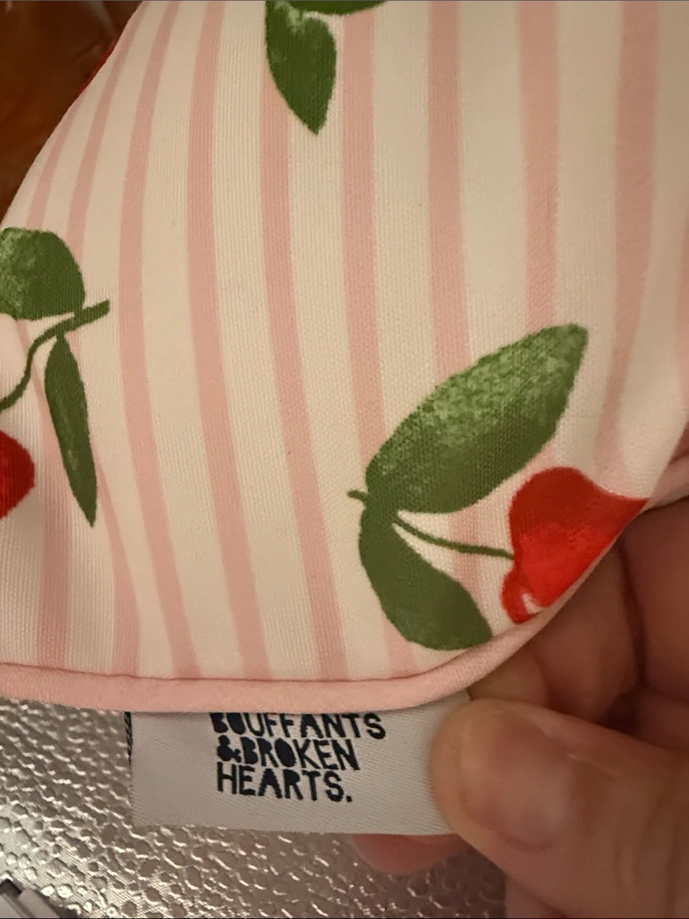 Spoon flower Cherry Print and Pink and white checkered on the Back